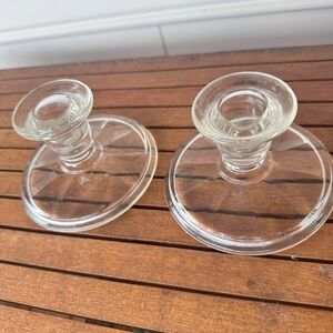 Vintage clear glass candlestick holders